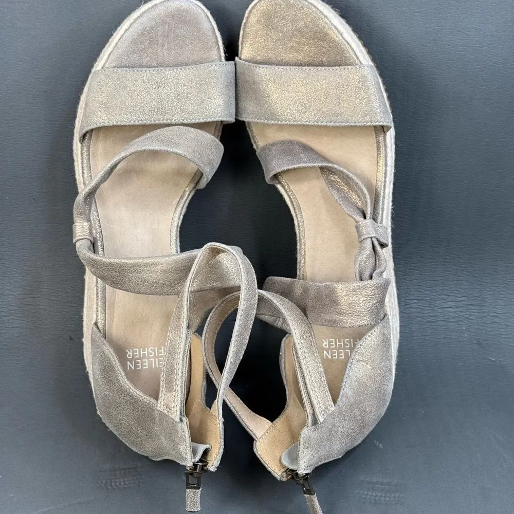 Eileen Fisher Espidrilles Sandals Island Platinum Metallic shoes women’s size 8